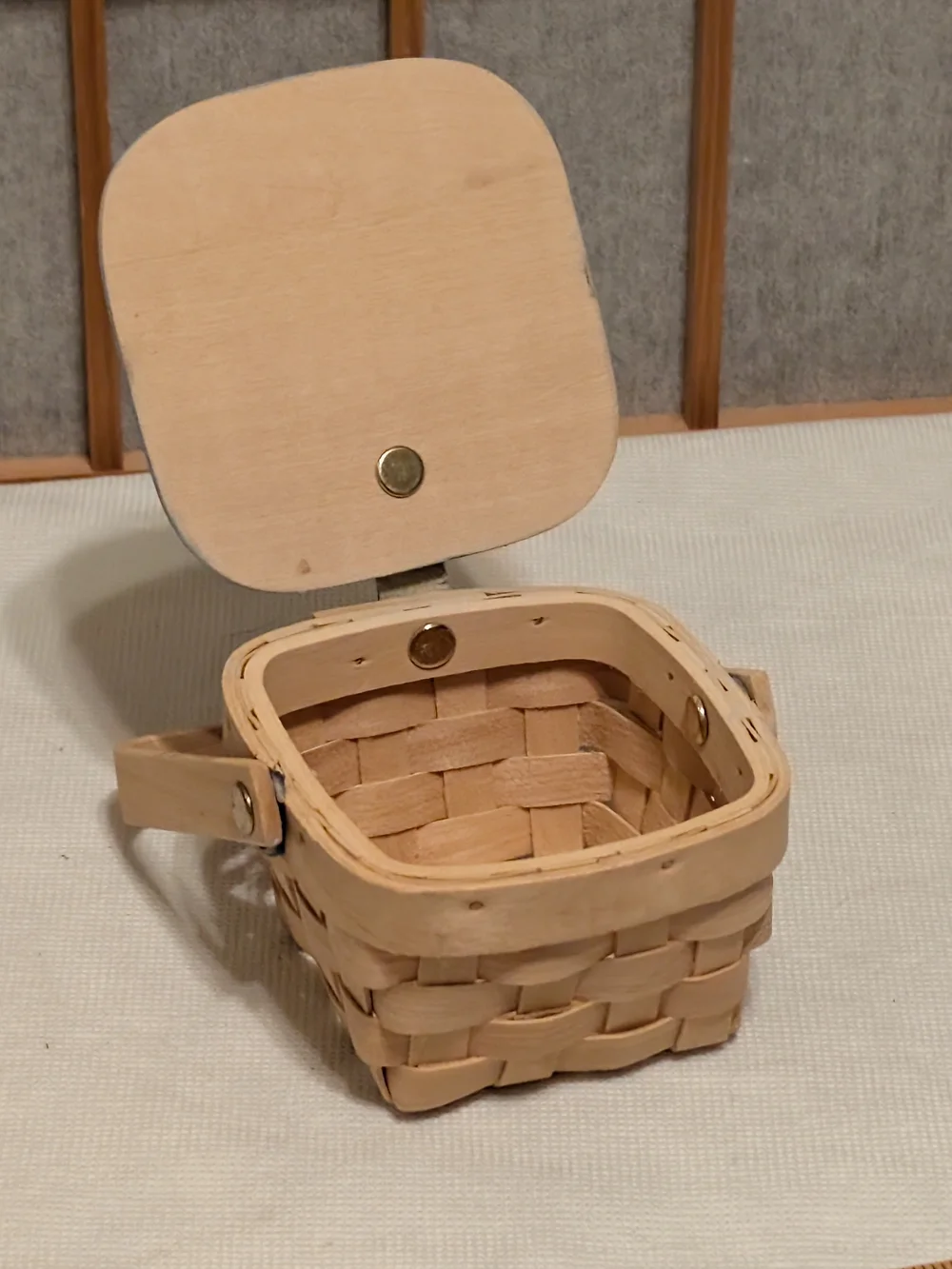 Cute Handpainted Small Square Basket - Vintage Country Folk Handcrafted
